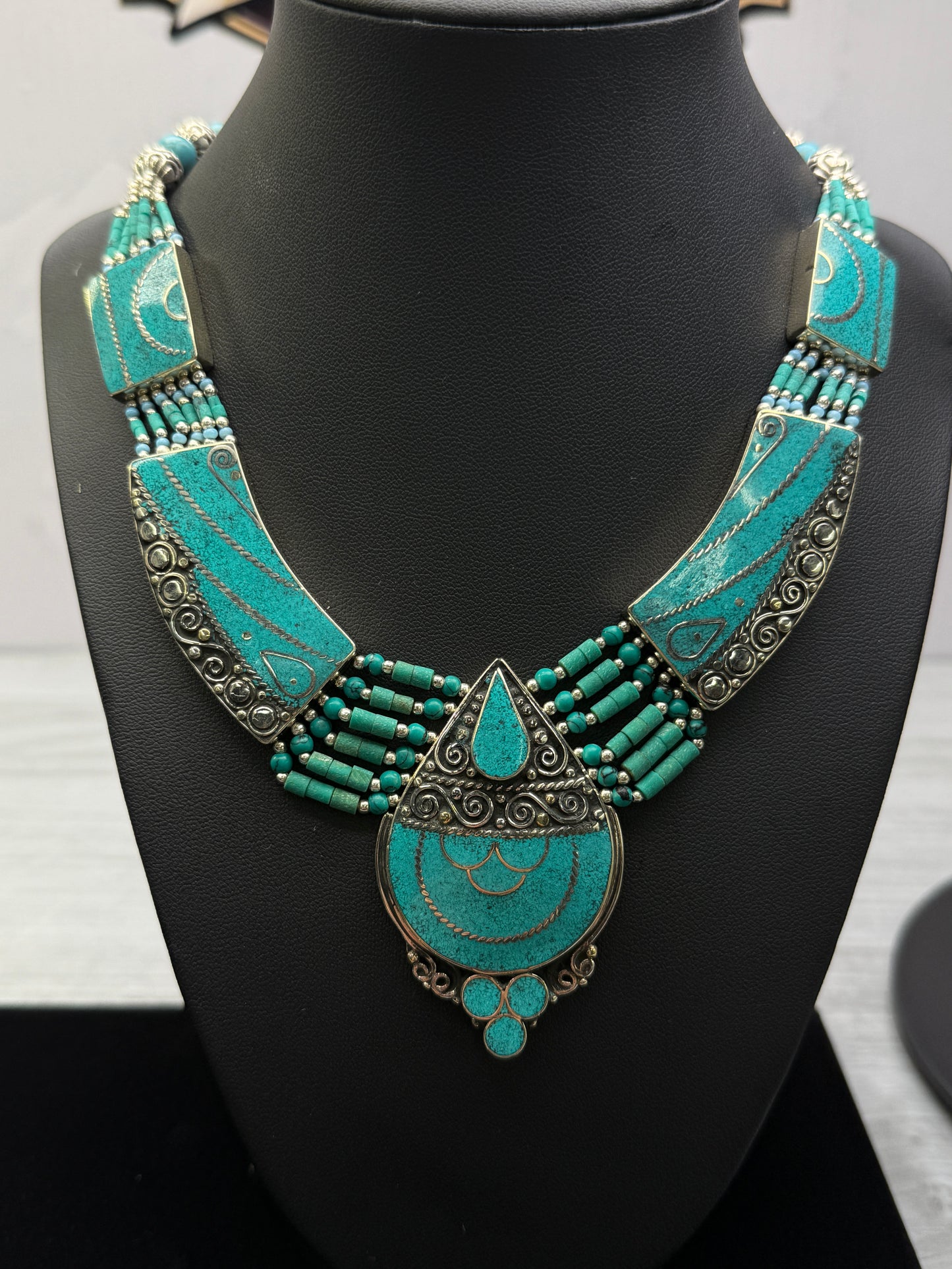 Authentic Turquoise Necklace from Nepal, German Silver