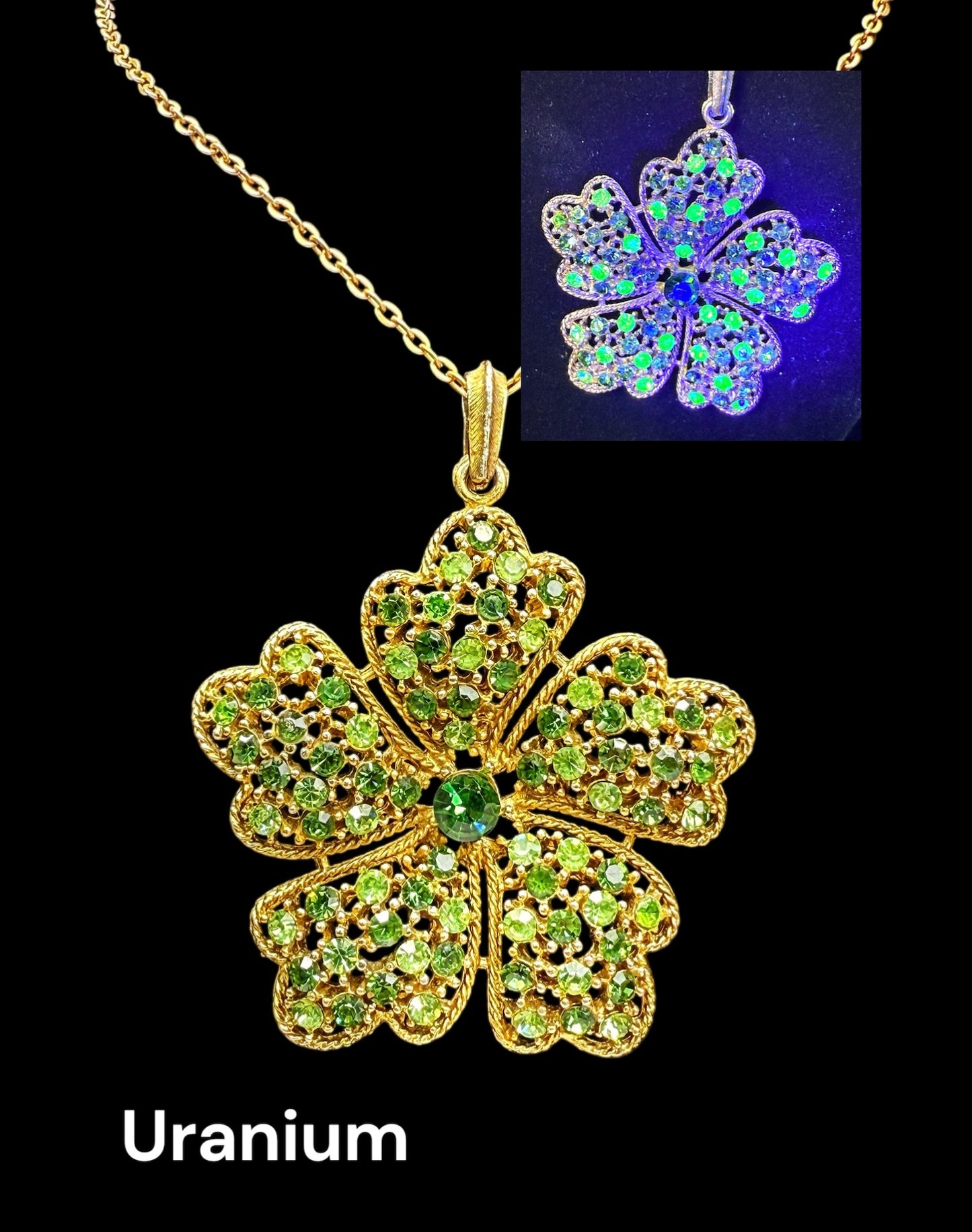 Vintage Uranium Glass Pendant and Gold Tone necklace #21