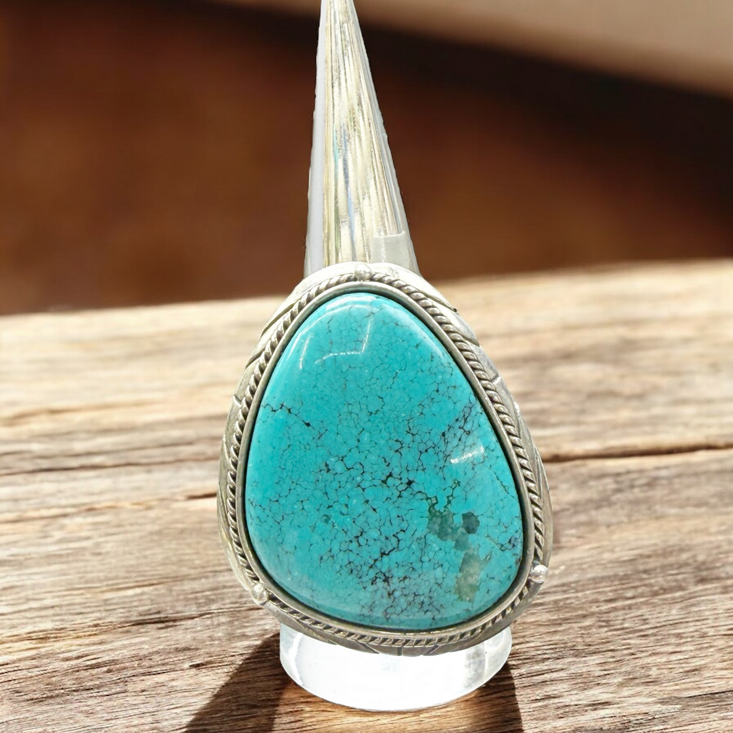 Vintage Southwest Sterling Natural Turquoise, Open Back, Size 9, Stone 1.5"