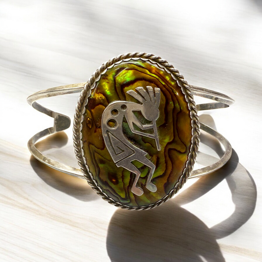 Native Sterling Kokopelli Abalone Cuff, 5.5"