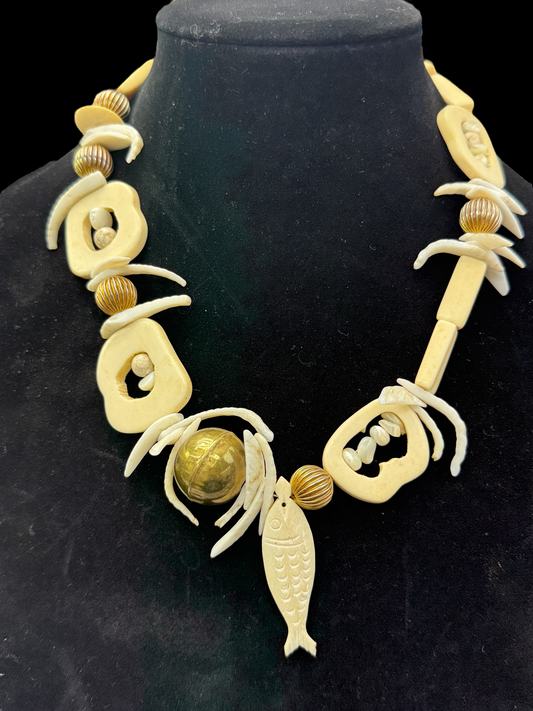 Bone, Brass & Wood Artisan Necklace