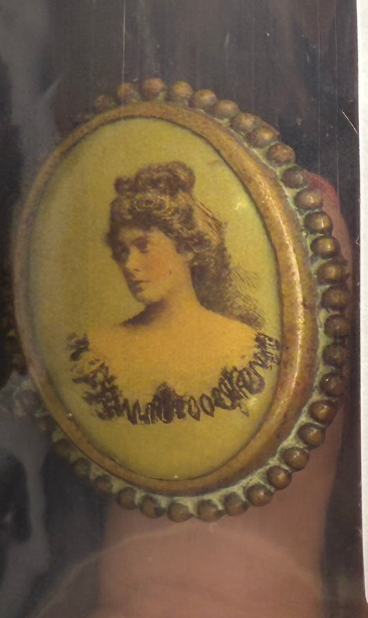 Vintage 1900's Celluloid Cameo Brass Brooch C-Clasp