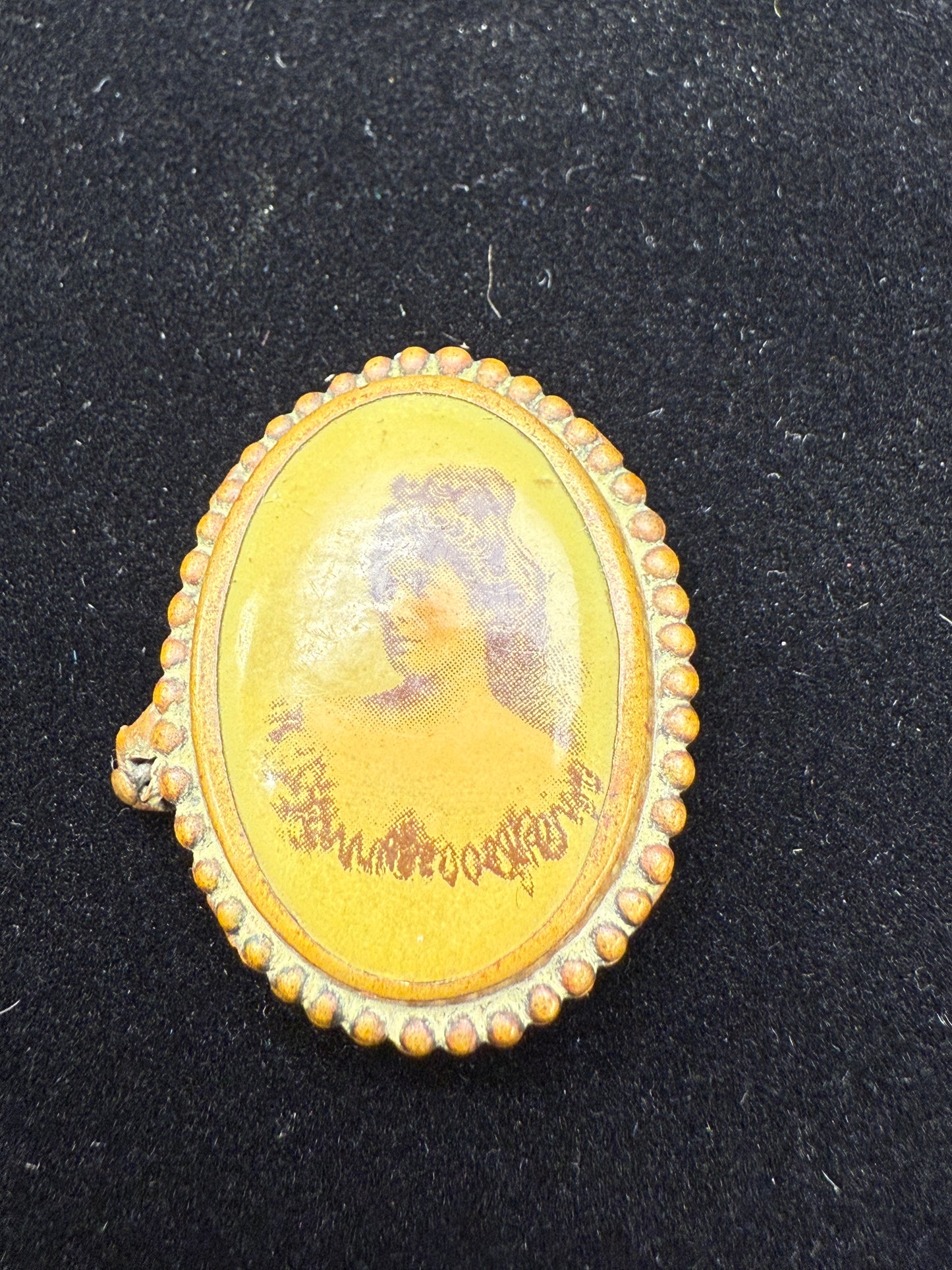 Vintage 1900's Celluloid Cameo Brass Brooch C-Clasp