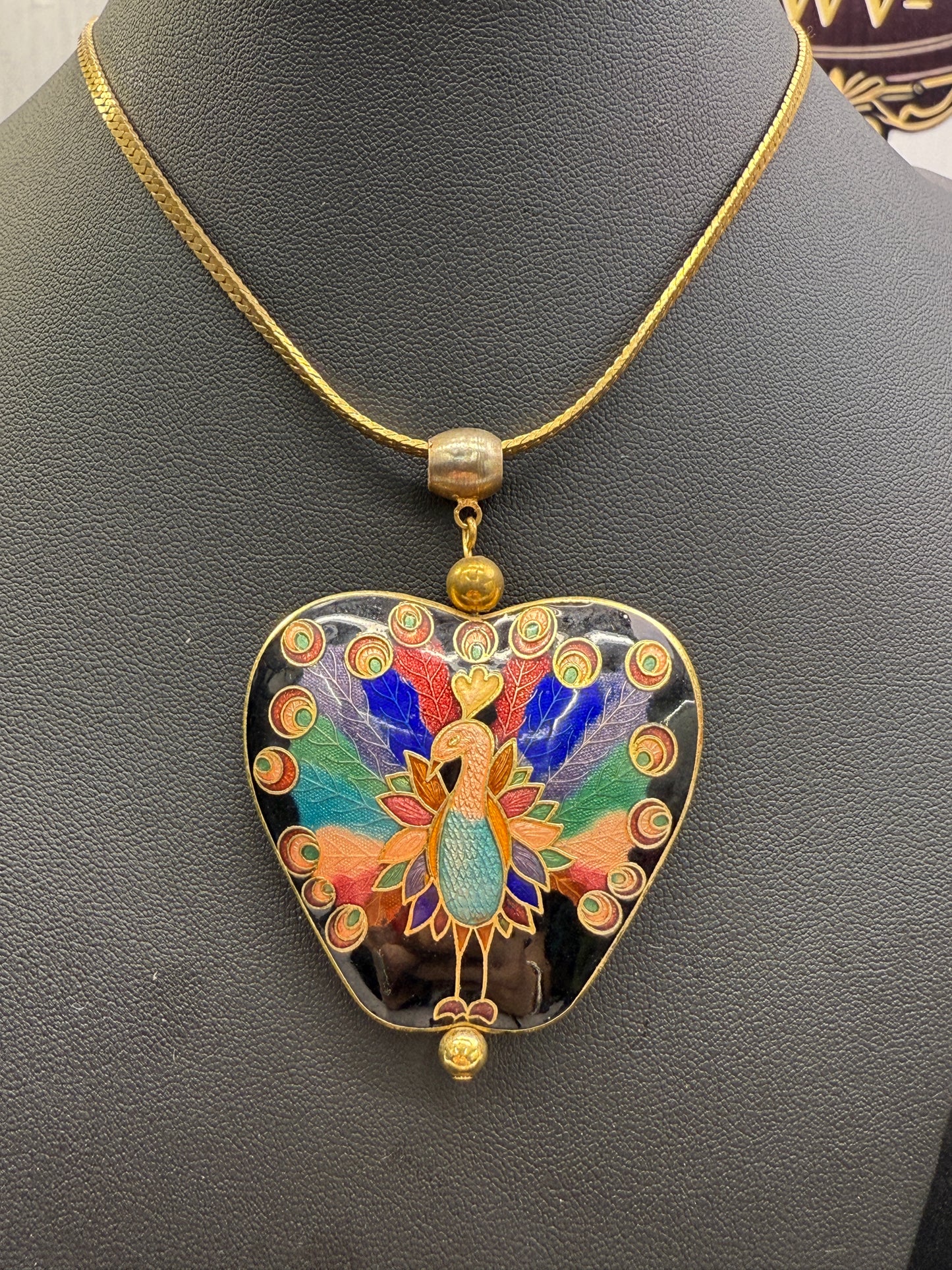 Cloisonne Double-Sided Peacock Pendant and chain