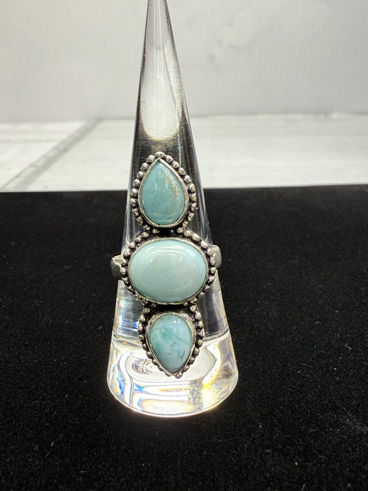 Sterling 3-Stone Larimar Ring Size 8 #35